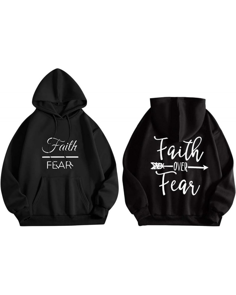 Oversized Hoodie For Women Faith Over Fear Sweatshirts Casual Shape Print Long Sleeve Hooded Drawstring Pullover Hoodie Tops ...