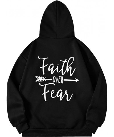 Oversized Hoodie For Women Faith Over Fear Sweatshirts Casual Shape Print Long Sleeve Hooded Drawstring Pullover Hoodie Tops ...