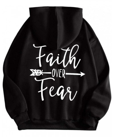 Oversized Hoodie For Women Faith Over Fear Sweatshirts Casual Shape Print Long Sleeve Hooded Drawstring Pullover Hoodie Tops ...