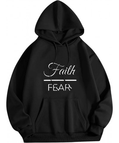 Oversized Hoodie For Women Faith Over Fear Sweatshirts Casual Shape Print Long Sleeve Hooded Drawstring Pullover Hoodie Tops ...