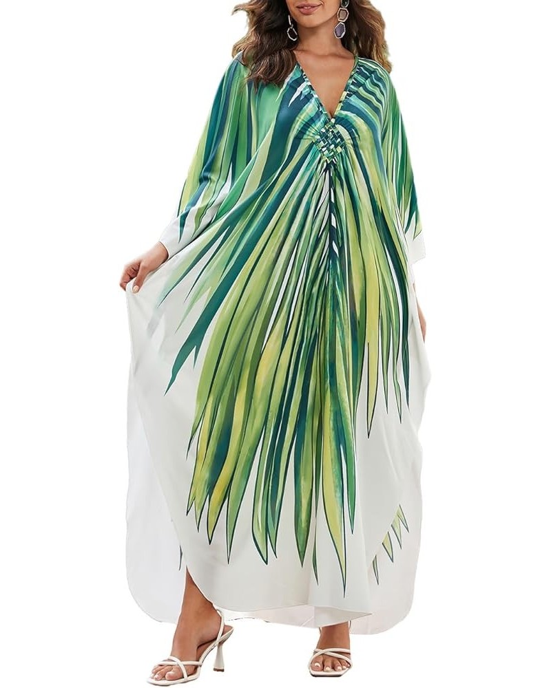 Kaftan Dresses Cover Up for Swimwear Women Plus Size Animal Print Caftan Resort Dress A-green Leaf $16.45 Swimsuits