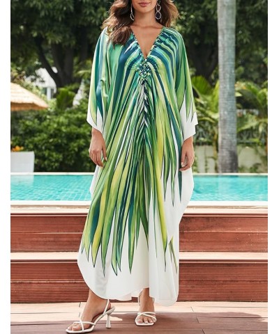 Kaftan Dresses Cover Up for Swimwear Women Plus Size Animal Print Caftan Resort Dress A-green Leaf $16.45 Swimsuits