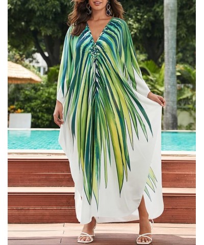 Kaftan Dresses Cover Up for Swimwear Women Plus Size Animal Print Caftan Resort Dress A-green Leaf $16.45 Swimsuits