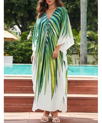 Kaftan Dresses Cover Up for Swimwear Women Plus Size Animal Print Caftan Resort Dress A-green Leaf $16.45 Swimsuits