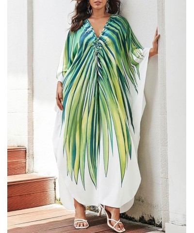 Kaftan Dresses Cover Up for Swimwear Women Plus Size Animal Print Caftan Resort Dress A-green Leaf $16.45 Swimsuits