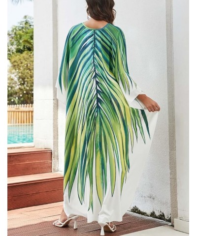 Kaftan Dresses Cover Up for Swimwear Women Plus Size Animal Print Caftan Resort Dress A-green Leaf $16.45 Swimsuits