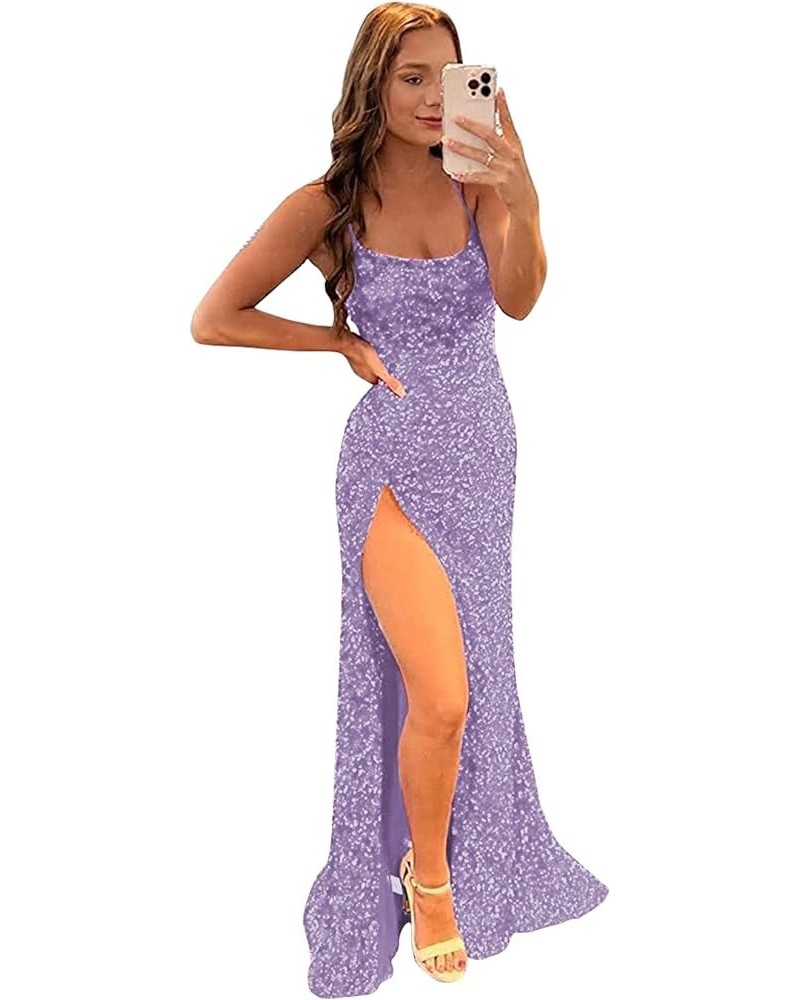 Sparkly Sequin Prom Dresses Spaghetti Straps High Slit Mermaid Formal Dress for Women Backless Evening Gowns Wisteria $34.19 ...