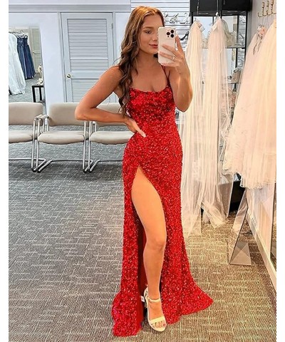 Sparkly Sequin Prom Dresses Spaghetti Straps High Slit Mermaid Formal Dress for Women Backless Evening Gowns Wisteria $34.19 ...