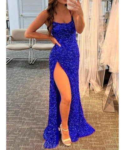 Sparkly Sequin Prom Dresses Spaghetti Straps High Slit Mermaid Formal Dress for Women Backless Evening Gowns Wisteria $34.19 ...