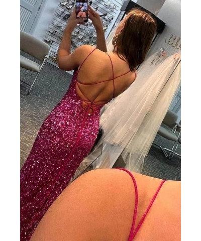 Sparkly Sequin Prom Dresses Spaghetti Straps High Slit Mermaid Formal Dress for Women Backless Evening Gowns Wisteria $34.19 ...