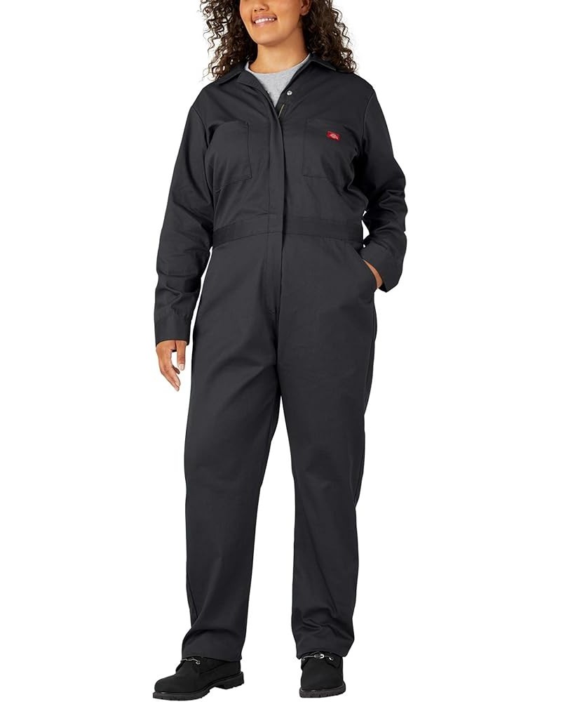 womens Plus Size Long Sleeve Coverall Black $27.30 Overalls