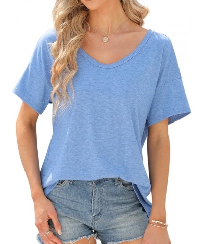 Womens' Short Sleeve Summer Oversized Scoop Neck Casual Loose Basic T-Shirt Blue $10.99 T-Shirts