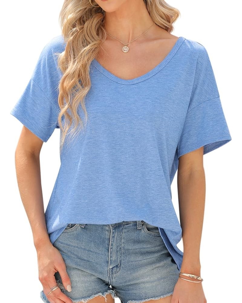 Womens' Short Sleeve Summer Oversized Scoop Neck Casual Loose Basic T-Shirt Blue $10.99 T-Shirts