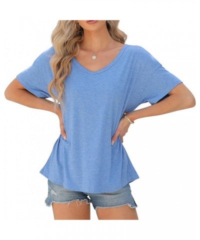 Womens' Short Sleeve Summer Oversized Scoop Neck Casual Loose Basic T-Shirt Blue $10.99 T-Shirts