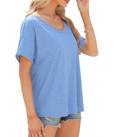 Womens' Short Sleeve Summer Oversized Scoop Neck Casual Loose Basic T-Shirt Blue $10.99 T-Shirts