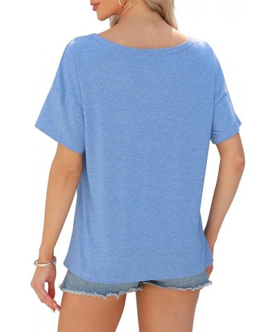 Womens' Short Sleeve Summer Oversized Scoop Neck Casual Loose Basic T-Shirt Blue $10.99 T-Shirts