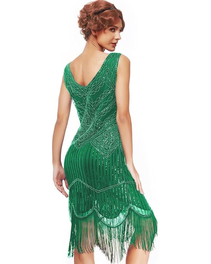 xs-4xl Women's Roaring 20s V-Neck Gatsby Dresses- Vintage Inpired Sequin Beaded Flapper Dresses Green $18.49 Dresses