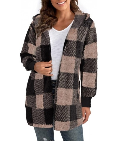 Womens Fuzzy Plaid Shacket Jacket Furry 2024 Spring Long Sleeve Button Down Warm Coats Fleece Lined Jackets G01-black-1119 $6...