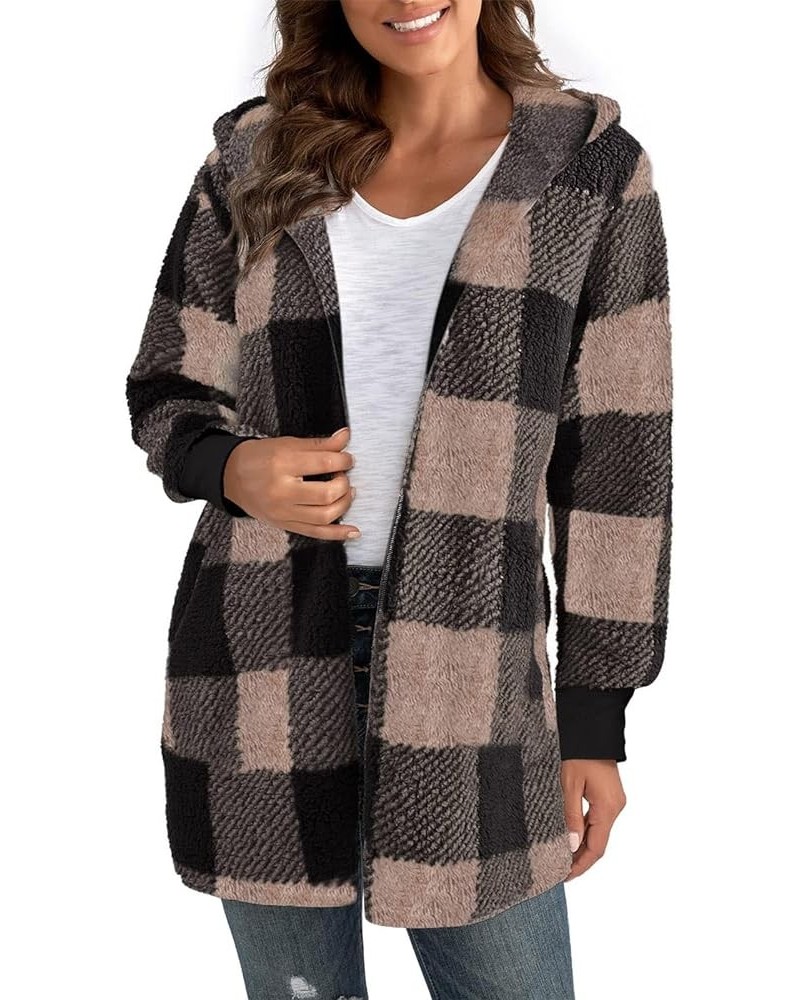 Womens Fuzzy Plaid Shacket Jacket Furry 2024 Spring Long Sleeve Button Down Warm Coats Fleece Lined Jackets G01-black-1119 $6...