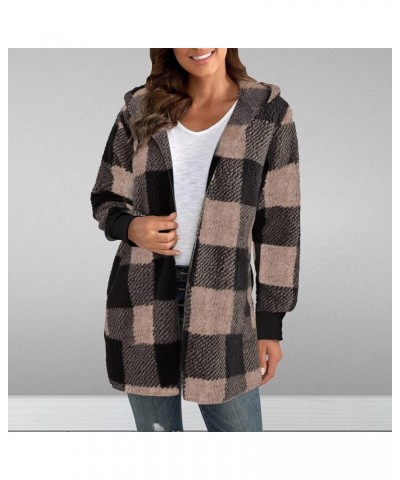 Womens Fuzzy Plaid Shacket Jacket Furry 2024 Spring Long Sleeve Button Down Warm Coats Fleece Lined Jackets G01-black-1119 $6...