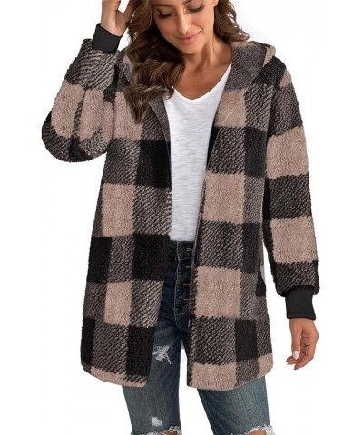 Womens Fuzzy Plaid Shacket Jacket Furry 2024 Spring Long Sleeve Button Down Warm Coats Fleece Lined Jackets G01-black-1119 $6...