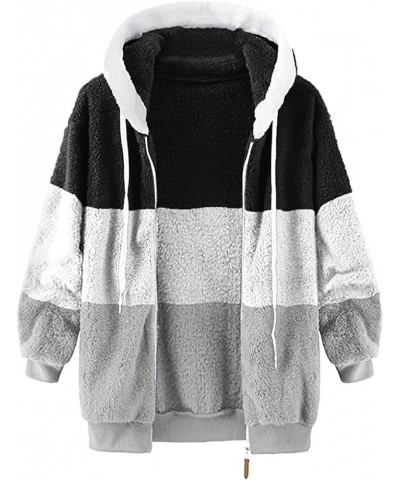 Womens Coats Fashion Plush Zipper Long Sleeve Stitching Warm Sweater Tops Coat Winter Black $18.59 Jackets