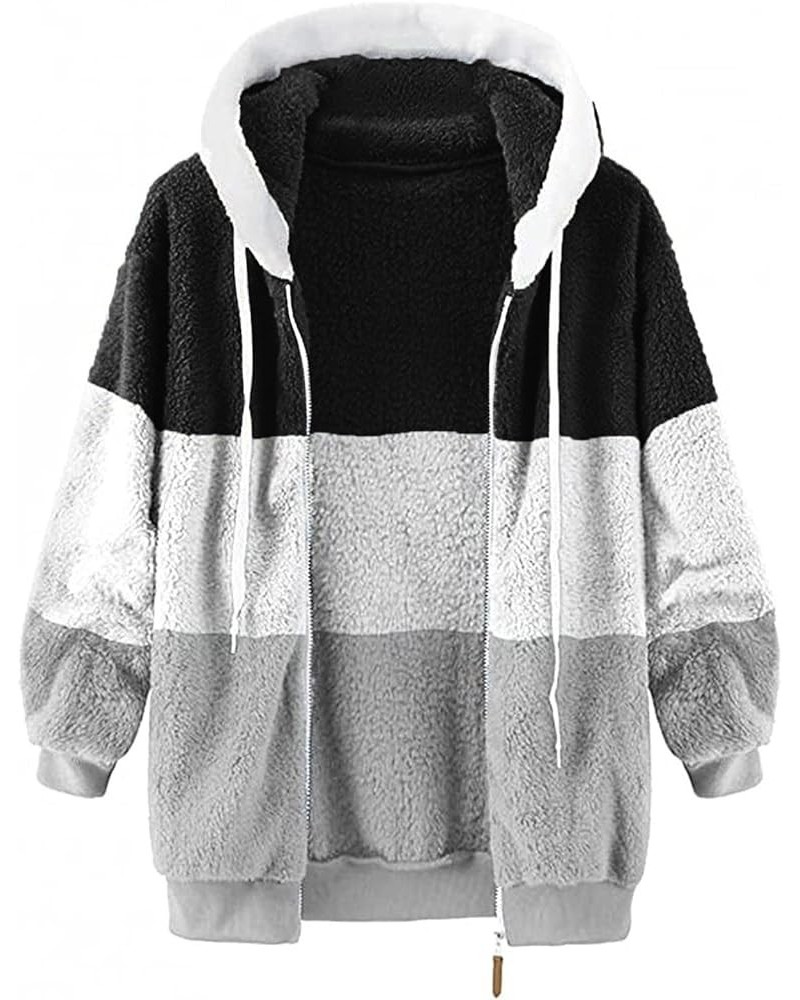 Womens Coats Fashion Plush Zipper Long Sleeve Stitching Warm Sweater Tops Coat Winter Black $18.59 Jackets