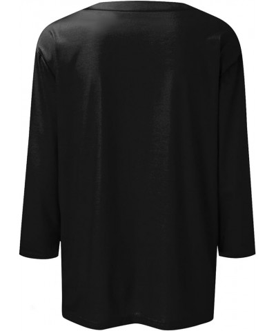 Three Quarter Sleeve Tops Ladies Shirt St.Patrick's Printed Blouse Basic Tunic Round Neck 2024 Spring Tee Loose Tunic 3-black...