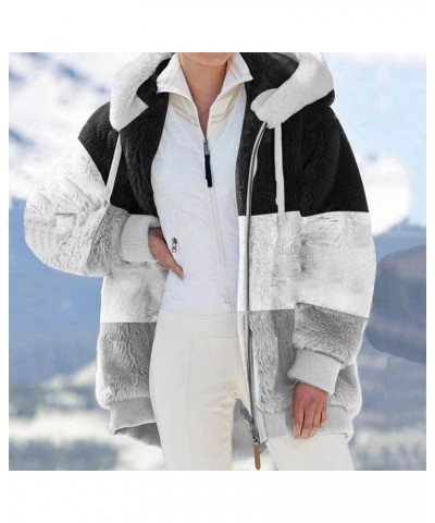 Womens Coats Fashion Plush Zipper Long Sleeve Stitching Warm Sweater Tops Coat Winter Black $18.59 Jackets