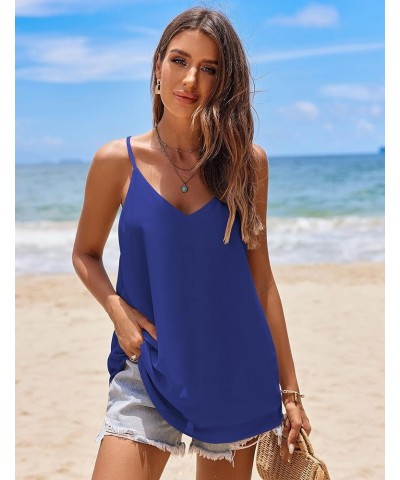 Chiffon Cami V Neck Tank Tops for Women Loose Fit Flowy Spaghetti Strap Camisole Summer Casual Sleeveless Shirts Blue $10.39 ...