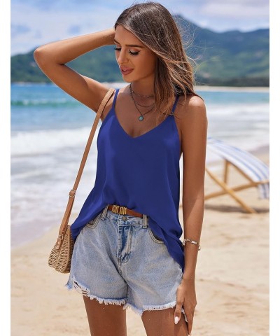 Chiffon Cami V Neck Tank Tops for Women Loose Fit Flowy Spaghetti Strap Camisole Summer Casual Sleeveless Shirts Blue $10.39 ...