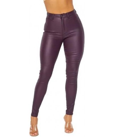 Plus Size Super High Waisted Stretchy Skinny Jeans in Mocha Faux Leather plum $16.72 Jeans