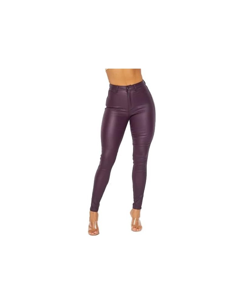 Plus Size Super High Waisted Stretchy Skinny Jeans in Mocha Faux Leather plum $16.72 Jeans