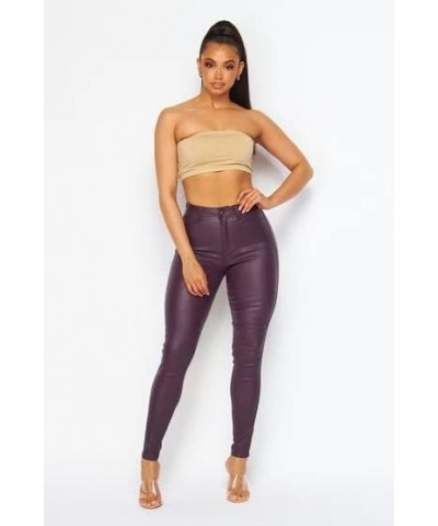 Plus Size Super High Waisted Stretchy Skinny Jeans in Mocha Faux Leather plum $16.72 Jeans