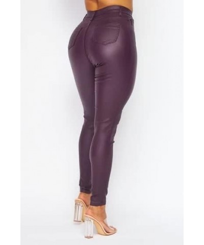 Plus Size Super High Waisted Stretchy Skinny Jeans in Mocha Faux Leather plum $16.72 Jeans