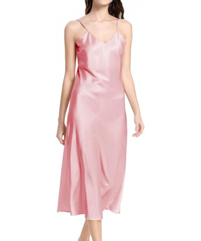 Women's Satin Nightgown Silk Slip Chemise Lingerie V Neck Lounge Dress Sexy Midi Cami Pink $11.65 Sleep & Lounge