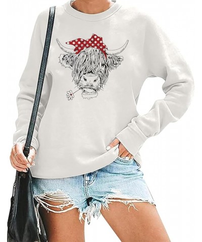 Women Cow Sweatshirt Highland Cow Print Hoodie Cowgirl Pullover Farm Life Lightweight Long Sleeve Tops White-01m $13.10 Others