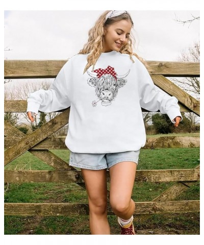 Women Cow Sweatshirt Highland Cow Print Hoodie Cowgirl Pullover Farm Life Lightweight Long Sleeve Tops White-01m $13.10 Others