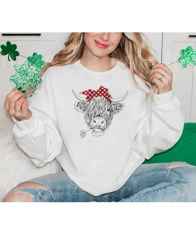 Women Cow Sweatshirt Highland Cow Print Hoodie Cowgirl Pullover Farm Life Lightweight Long Sleeve Tops White-01m $13.10 Others