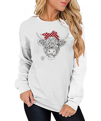 Women Cow Sweatshirt Highland Cow Print Hoodie Cowgirl Pullover Farm Life Lightweight Long Sleeve Tops White-01m $13.10 Others