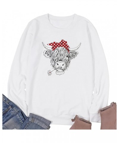 Women Cow Sweatshirt Highland Cow Print Hoodie Cowgirl Pullover Farm Life Lightweight Long Sleeve Tops White-01m $13.10 Others