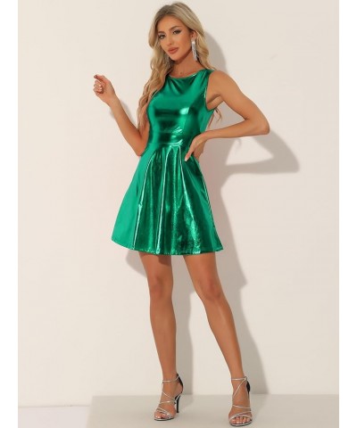 Women's Metallic Sleeveless High Waist Club Party Disco Holographic Dress Green $18.72 Dresses