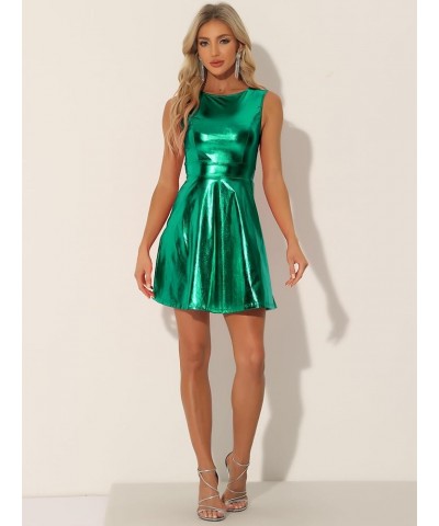 Women's Metallic Sleeveless High Waist Club Party Disco Holographic Dress Green $18.72 Dresses