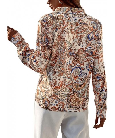 Women's Chiffon Sexy Leopard V Neck Long Sleeve Blouse Shirt Tops Beige Paisley $16.56 Blouses