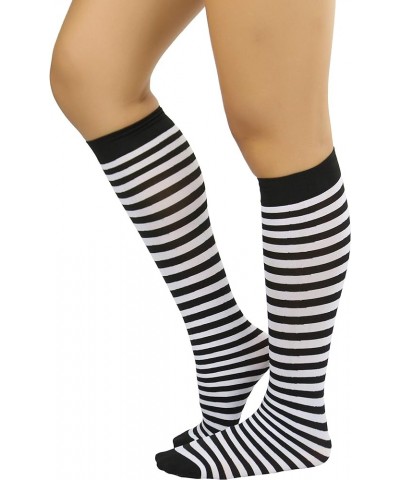 Women's Opaque Striped Knee High Warm Nylon Stockings Hosiery Fully Striped - Black & White $9.15 Socks