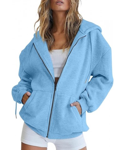 Women's Oversized Zip Up Hoodies Sweatshirts Cute Hooded Pullover Tops Sweaters Casual Fall Jackets with Pockets A Blue $10.3...
