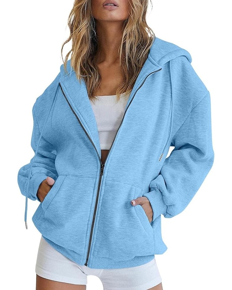 Women's Oversized Zip Up Hoodies Sweatshirts Cute Hooded Pullover Tops Sweaters Casual Fall Jackets with Pockets A Blue $10.3...