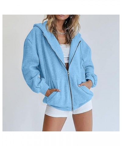 Women's Oversized Zip Up Hoodies Sweatshirts Cute Hooded Pullover Tops Sweaters Casual Fall Jackets with Pockets A Blue $10.3...