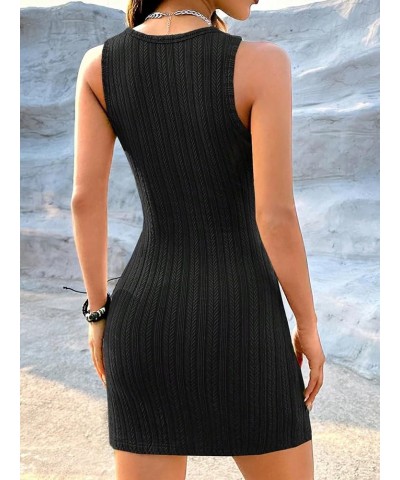 Women's Sleeveless Round Neck Split Hem Bodycon Pencil Mini Dress Black $13.20 Dresses