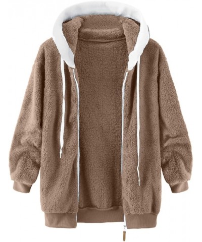 Women's 2023 Fashion Winter Coat Warm Trendy Color Block Winter Drawstring Hoodie Snow Coat Jacket Womens Winter Khaki-4 $10....